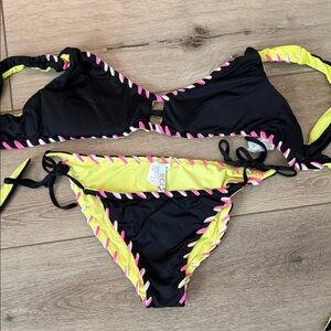 BECCA Black Bikini with Yellow and Pink Details